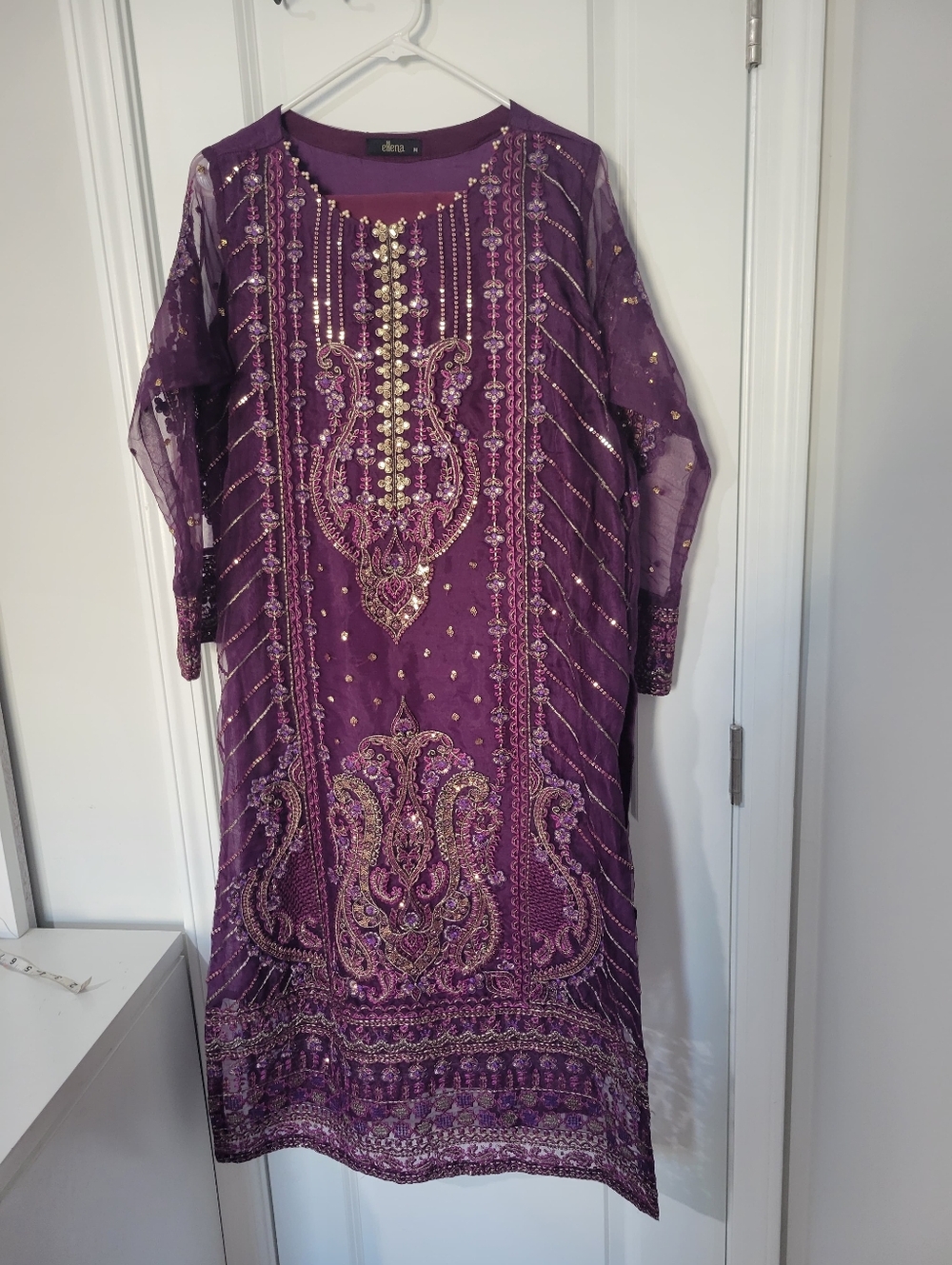 Pakistani Dress - Elan Purple Long-Sleeve Embellished Dress
